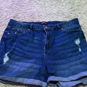 D. Jeans Dark Blue Distressed Jean Shorts